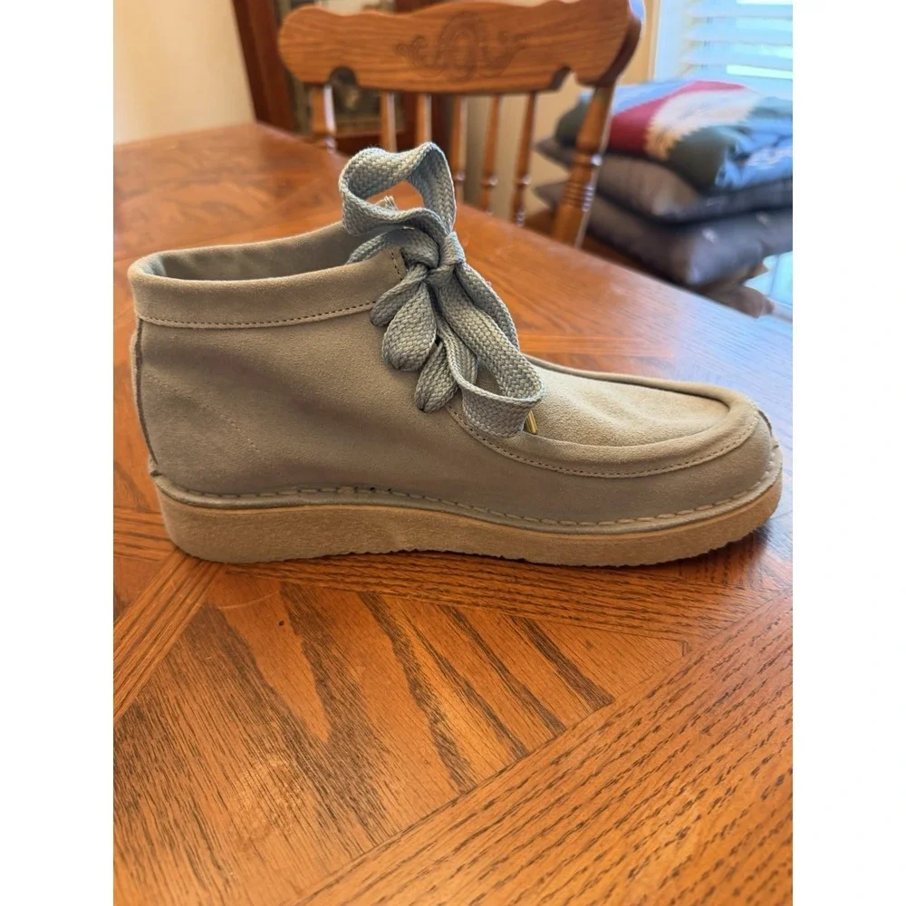 Free People Ashton Ankle Soft Suede Lace Booties Shoes Dusty Baby Blue EU 38